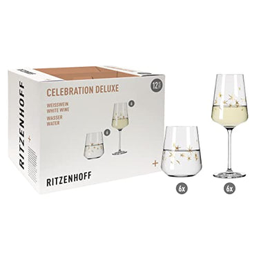 RITZENHOFF 6111014 Weißwein- und Wasserglas Set - Serie Celebration Deluxe - 12 Stück, für 400 ml - Designerstück im Sale
